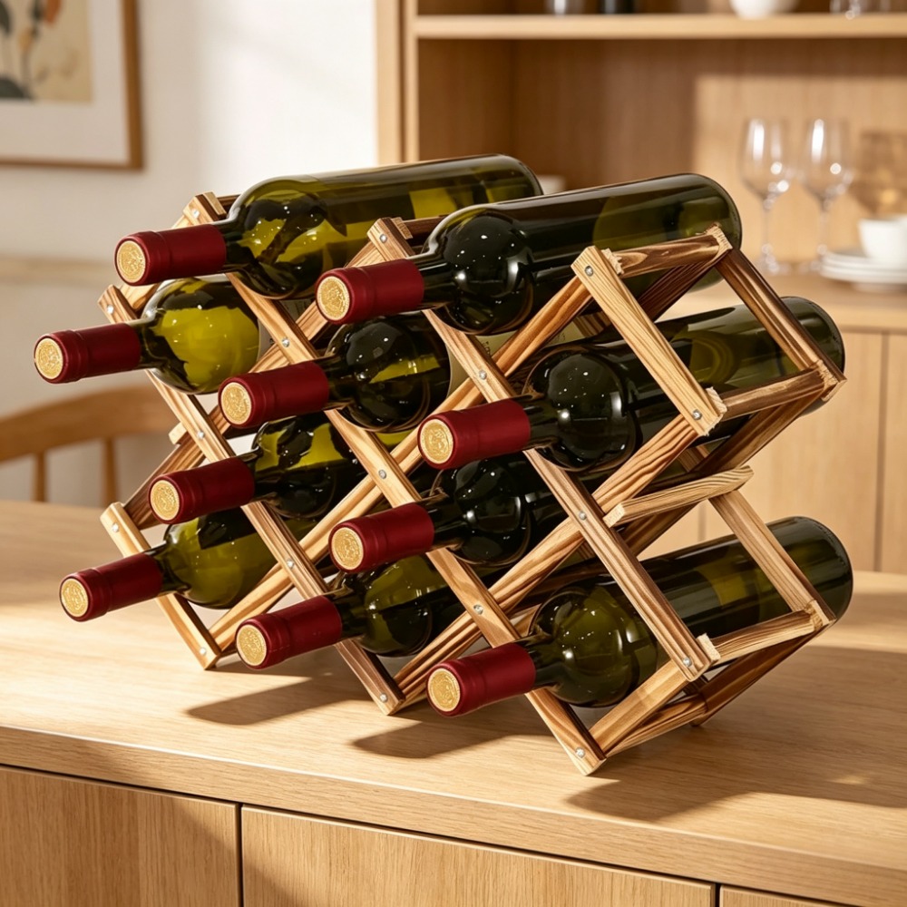 Home Bar Shelves - Collapsible Wooden Wine Rack Bottle Holder