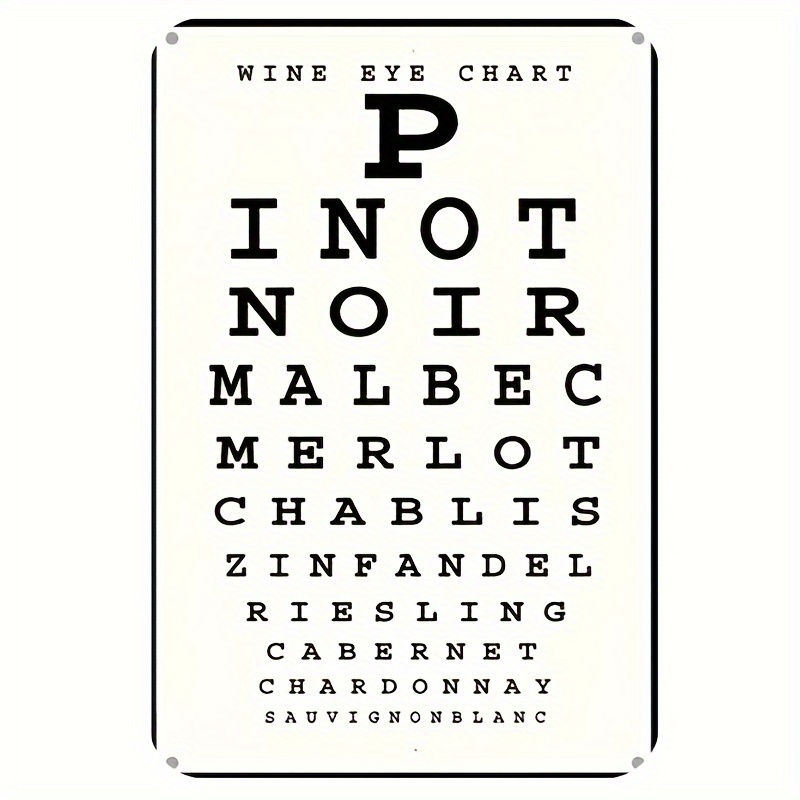 Home Bar Cafe - Vintage Wine Eye Chart Metal Sign