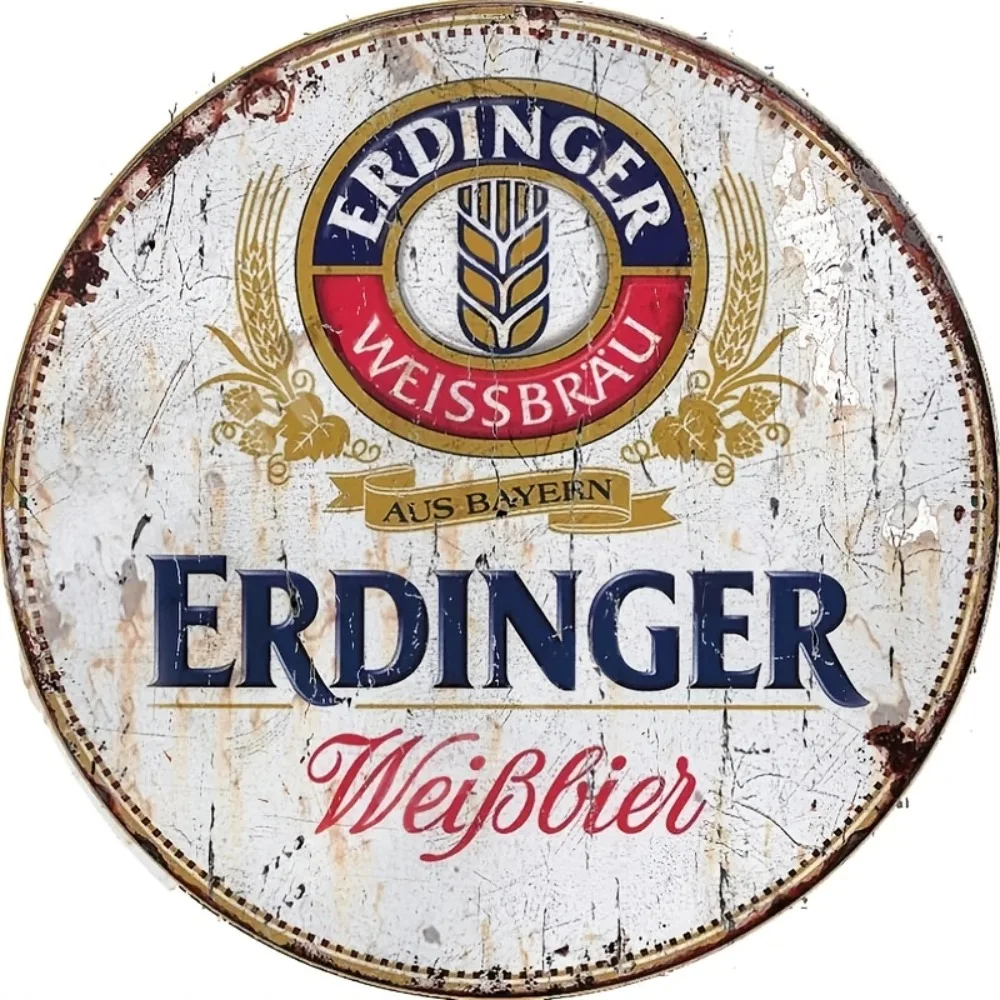 Home Bar Accessories - Erdinger Beer Vintage Round Aluminum Sign