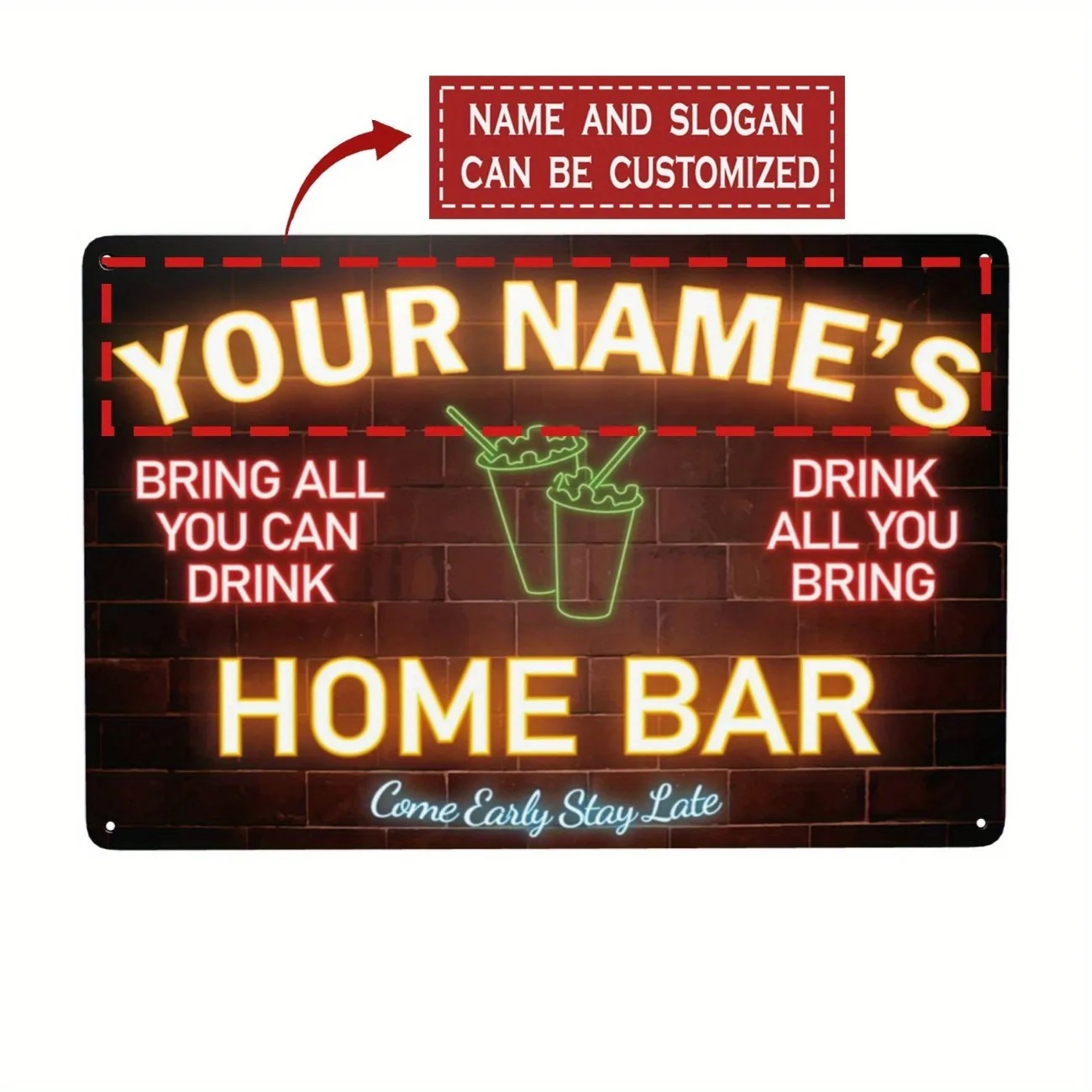 Home Bar Signs - Custom Name Text Metal Sign Home