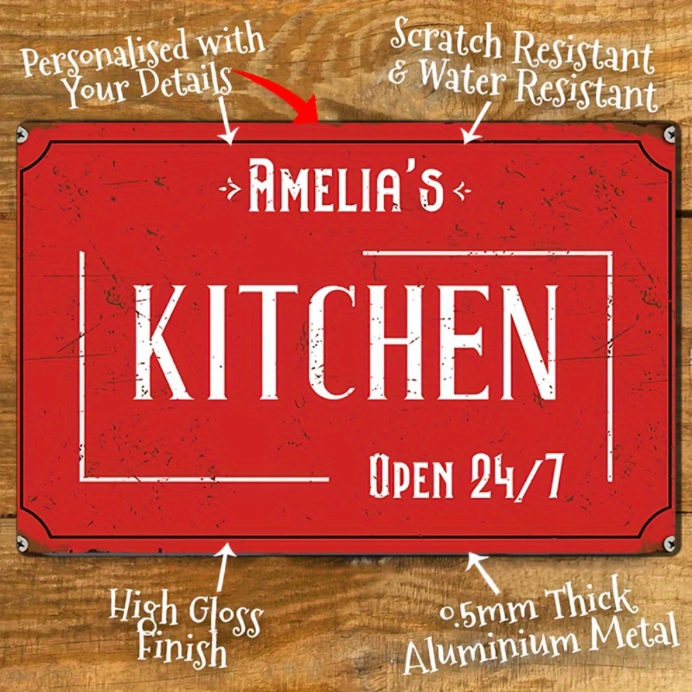 Home Bar Signs - Personalized Custom Kitchen Wall Sign, 8x12