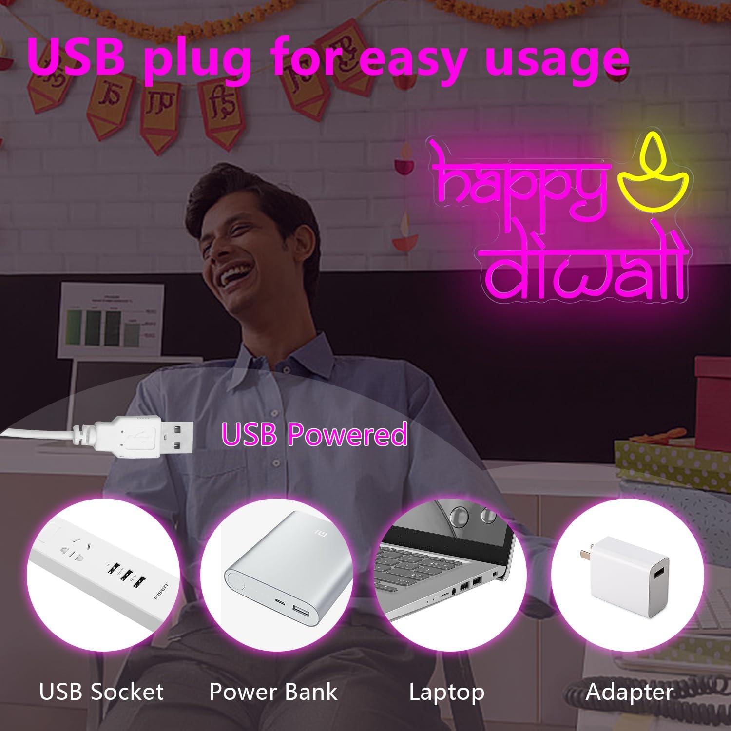 Happy Diwali Neon Sign USB Pow - Home Bar Signs 评论和价格