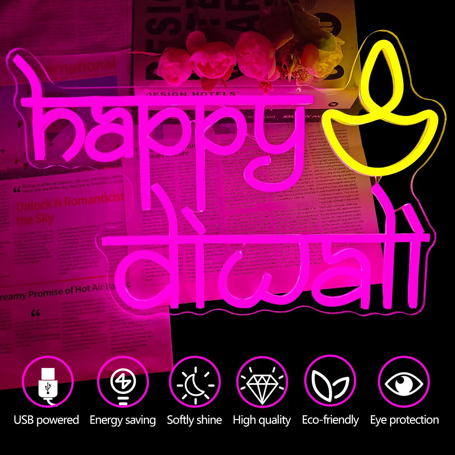 Happy Diwali Neon Sign USB Pow - Home Bar Signs 评论和价格
