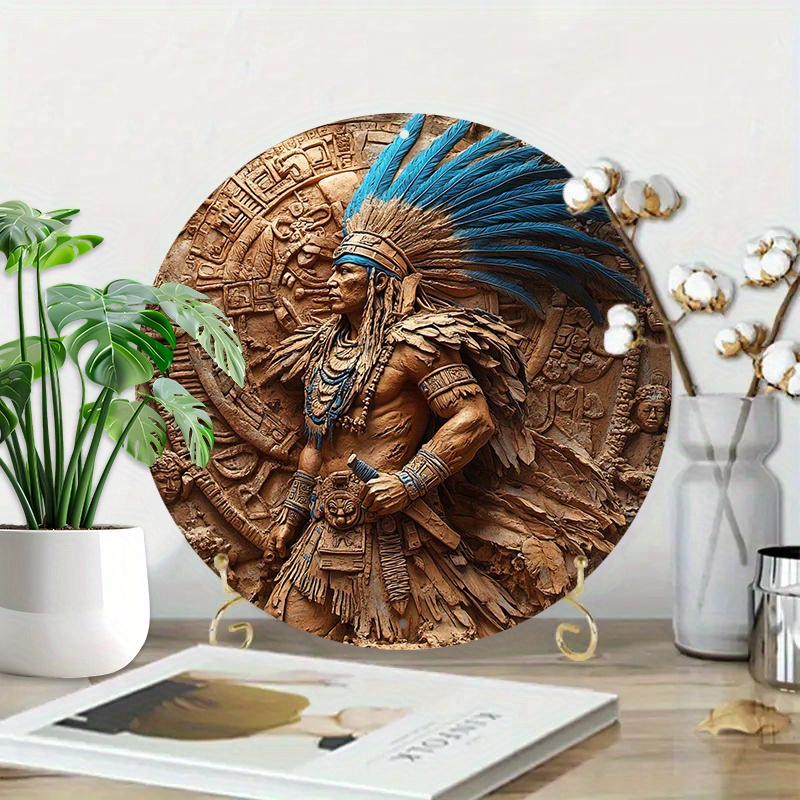 1pc Aztec Warrior 8-Inch Round - Home Bar Cafe 评论和价格