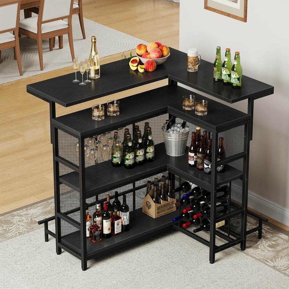Home Bar Unit, L-Shaped Bar Ta - Home Bar Shelves 评论和价格