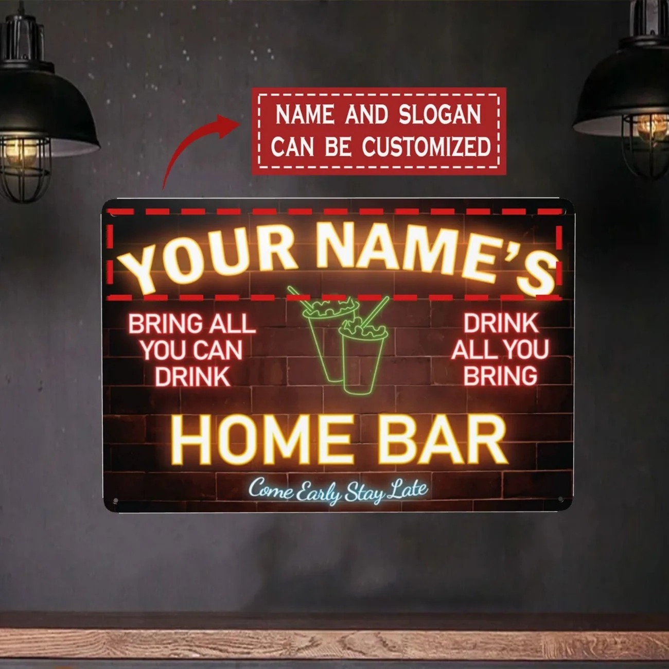 Custom Name Text Metal Sign Ho - Home Bar Signs 评论和价格