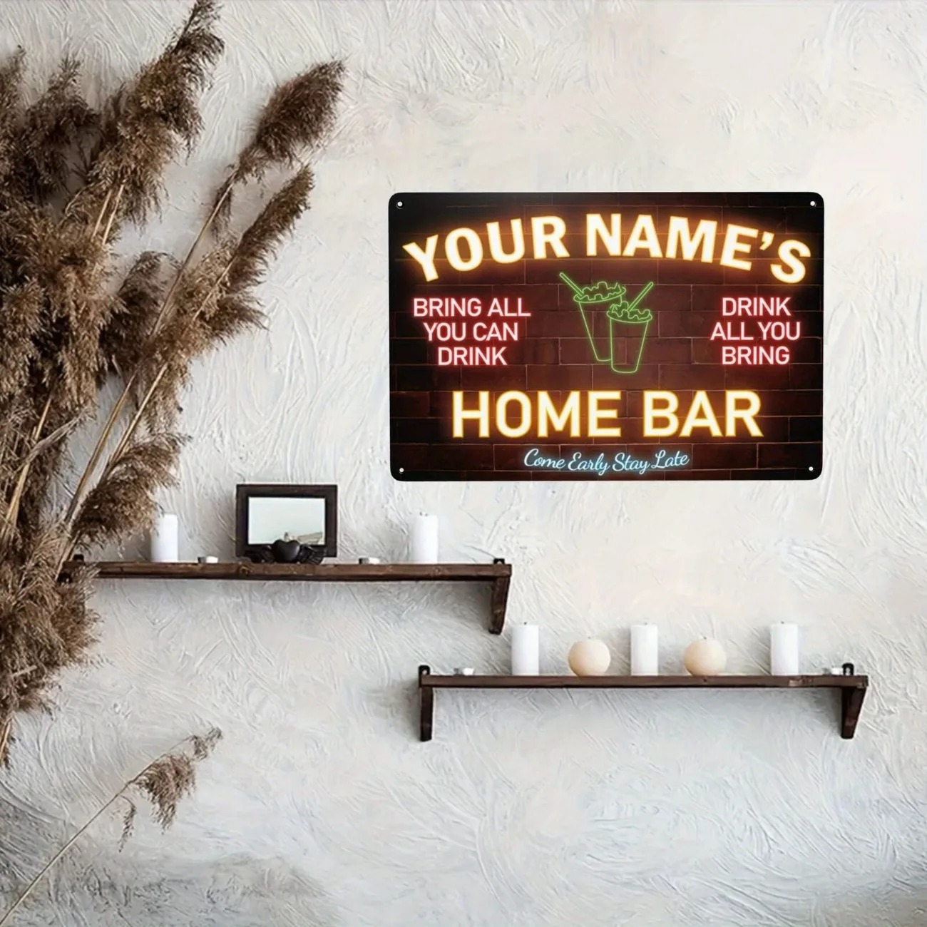 Custom Name Text Metal Sign Ho - Home Bar Signs 评论和价格