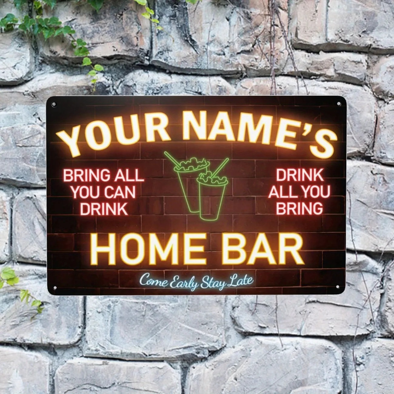 Custom Name Text Metal Sign Ho - Home Bar Signs 评论和价格